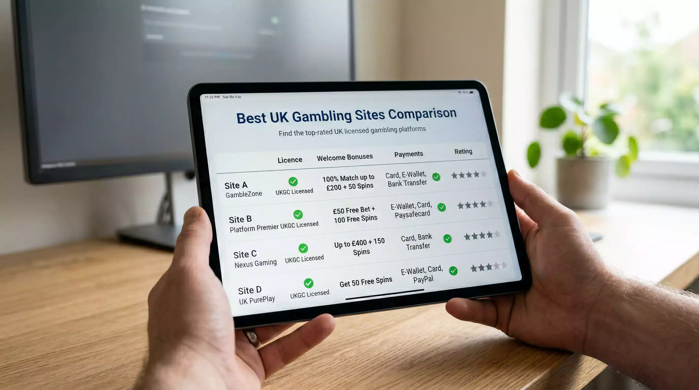 Comparison of the best UK gambling sites with ratings and features